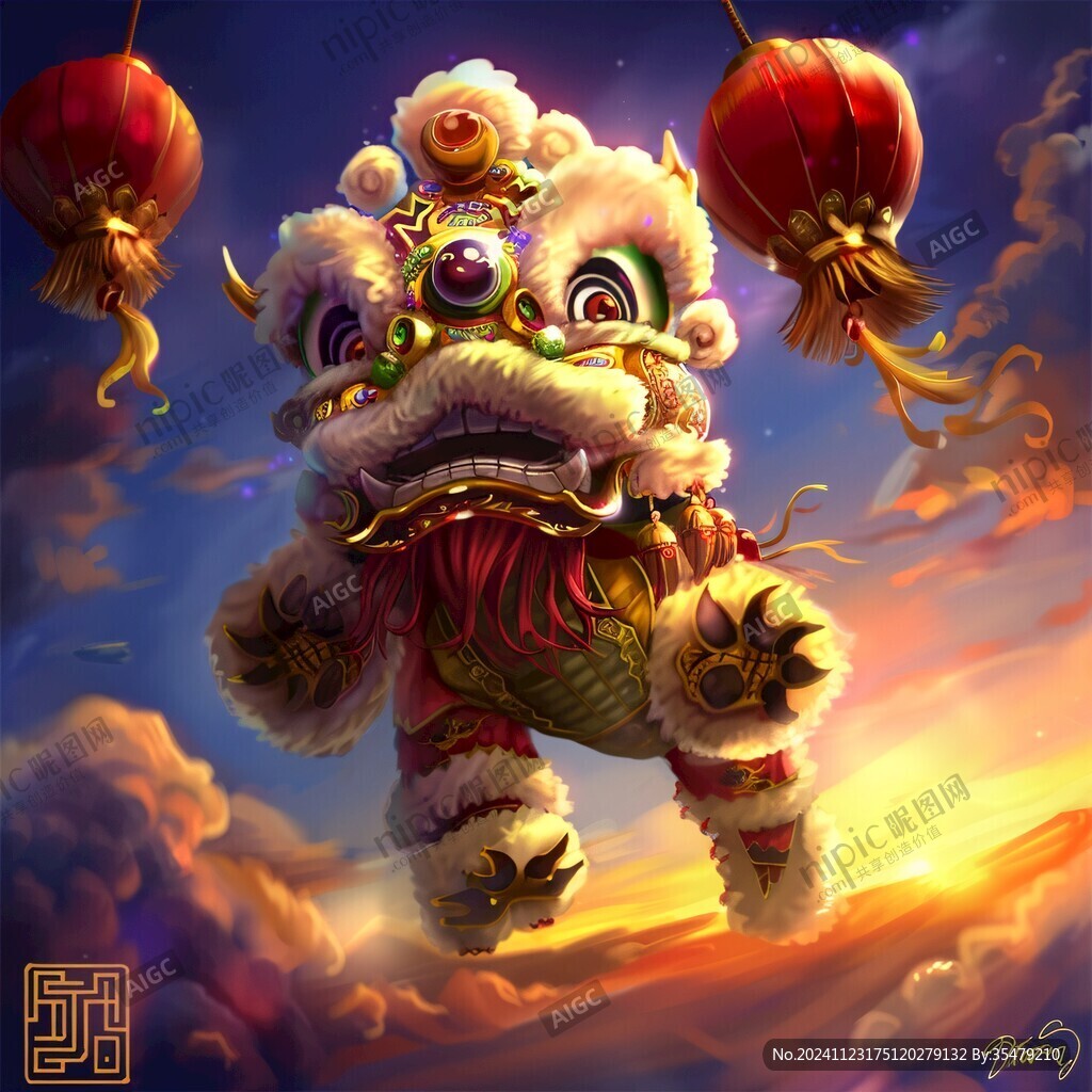 舞獅包裝插畫