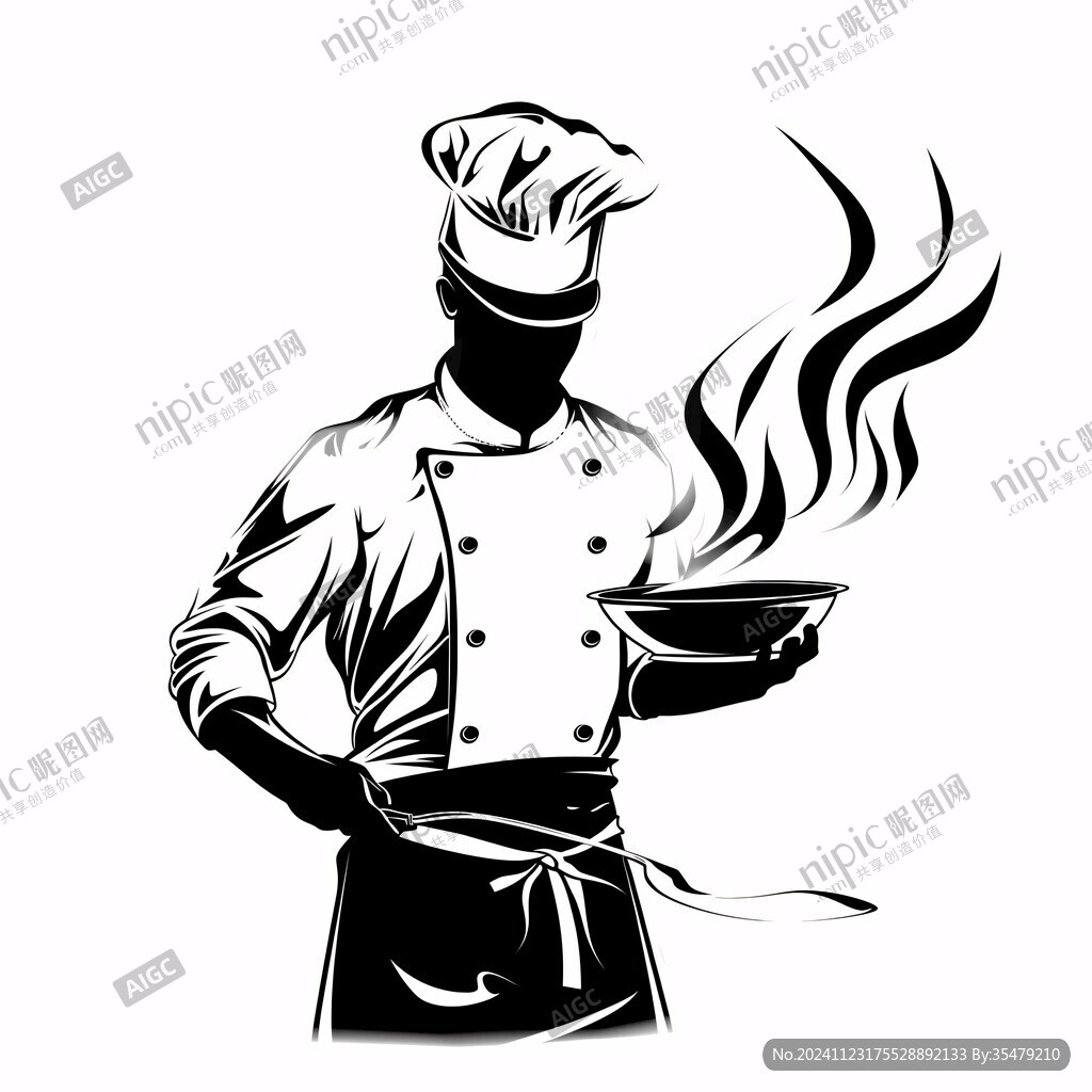 手繪廚師炒料