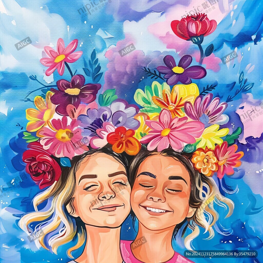 花卉少女插畫