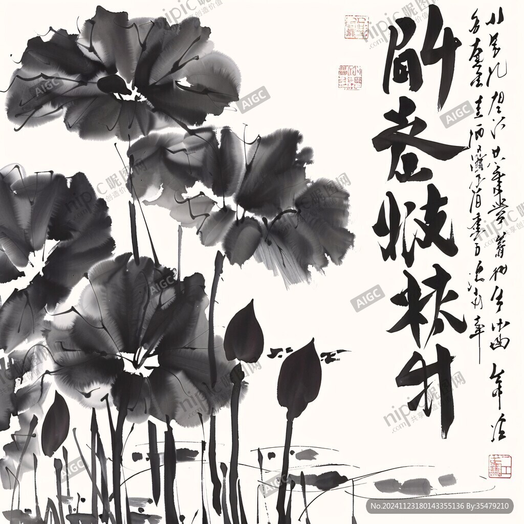 手繪裝飾畫墨荷