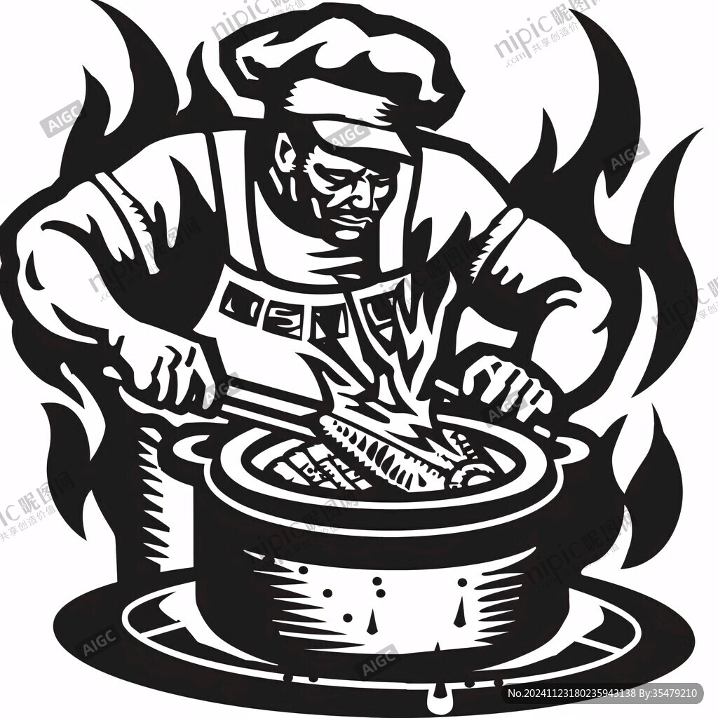 手繪廚師炒料