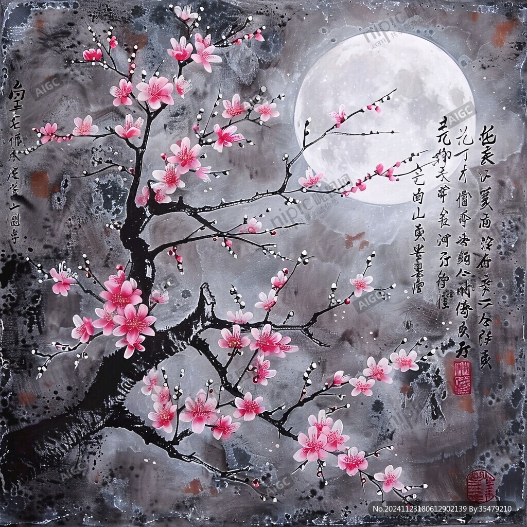 月下花鳥畫