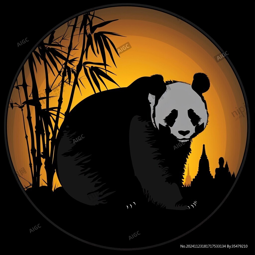 熊貓圓形插畫