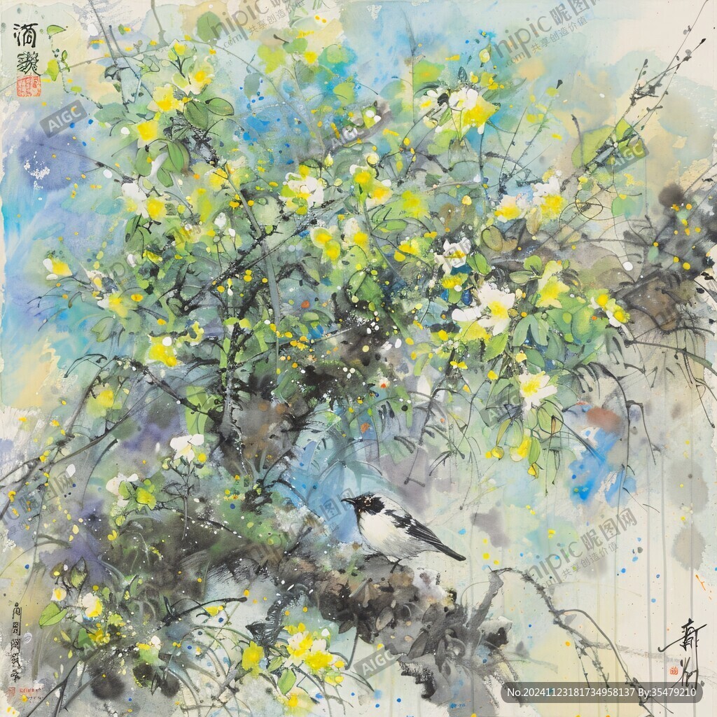 鳥醉春色圖