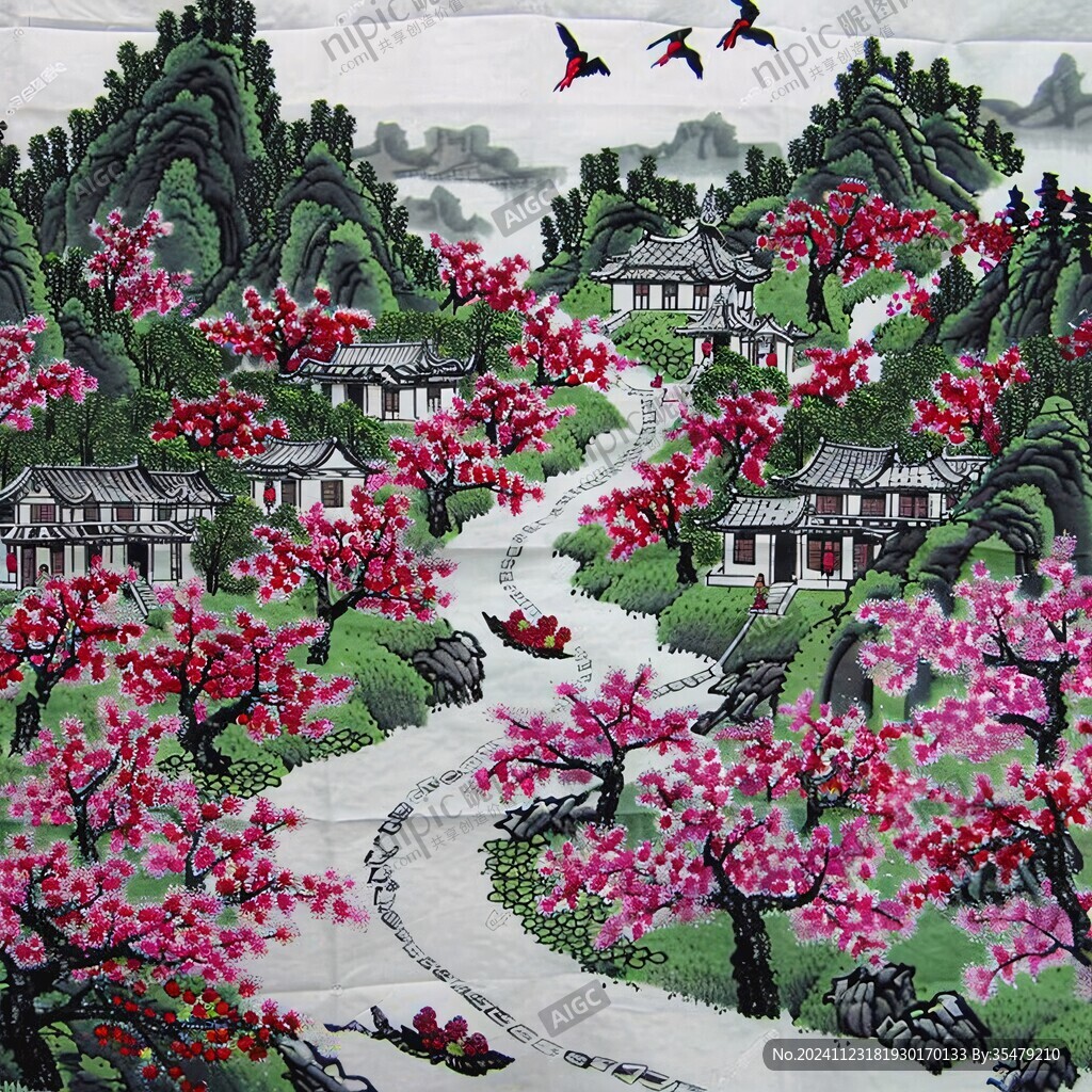 春色滿園山水貼畫