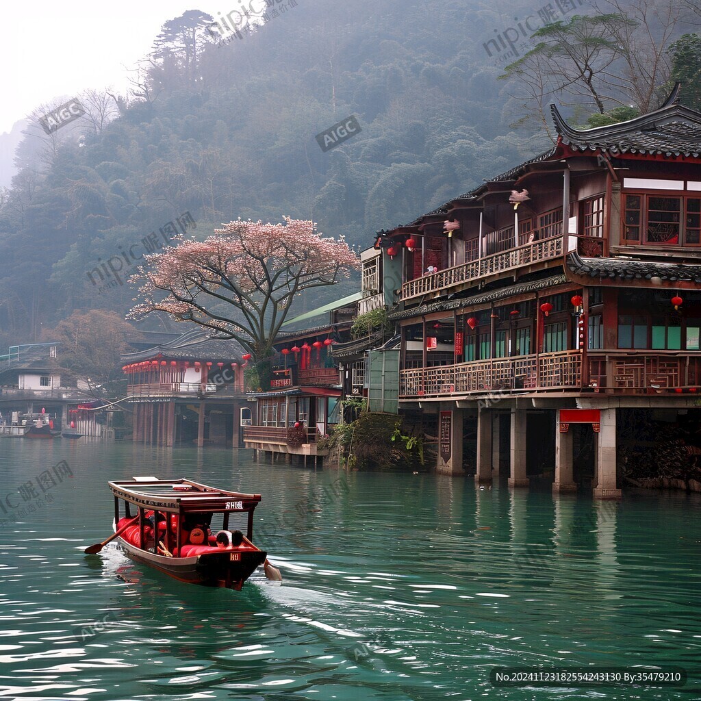 水邊吊腳樓建筑