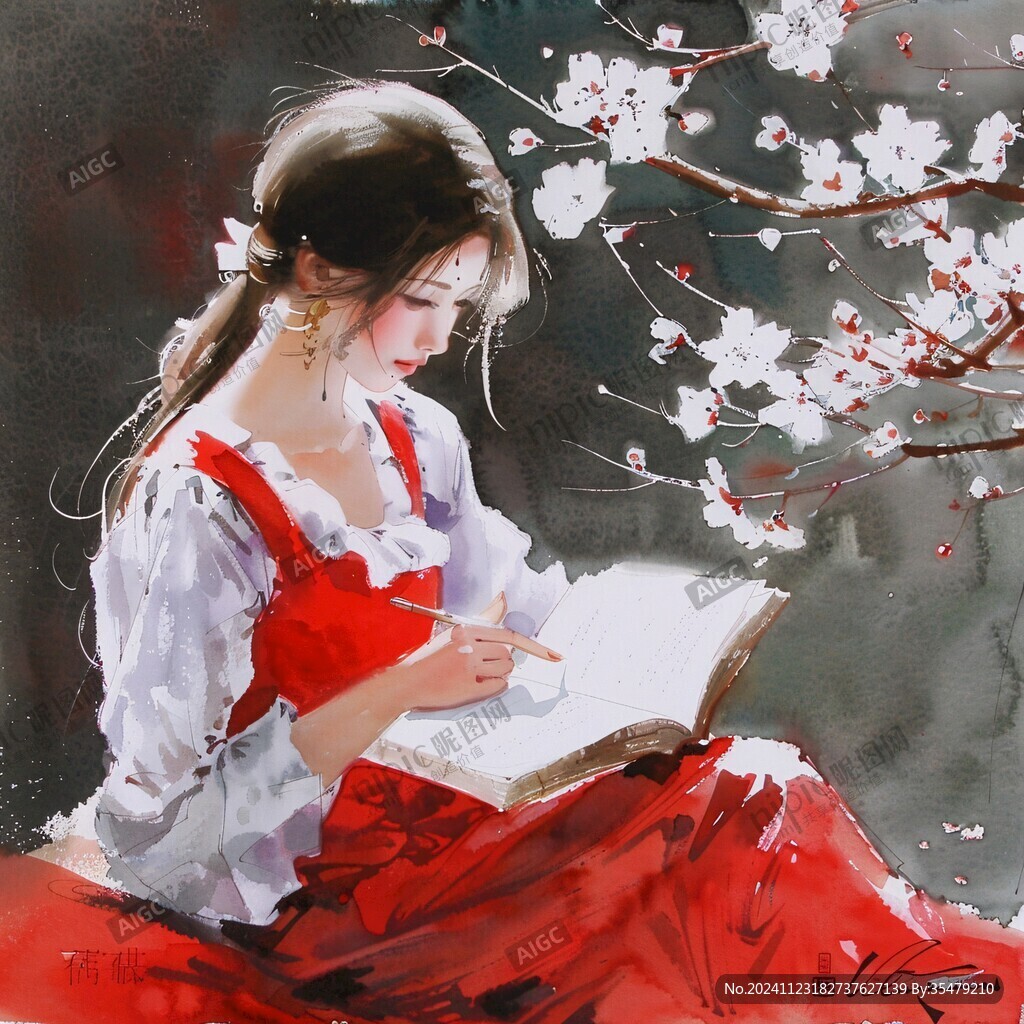 紅衣美人插畫