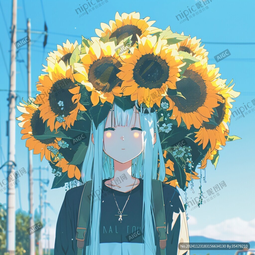 向日葵花叢中的少女