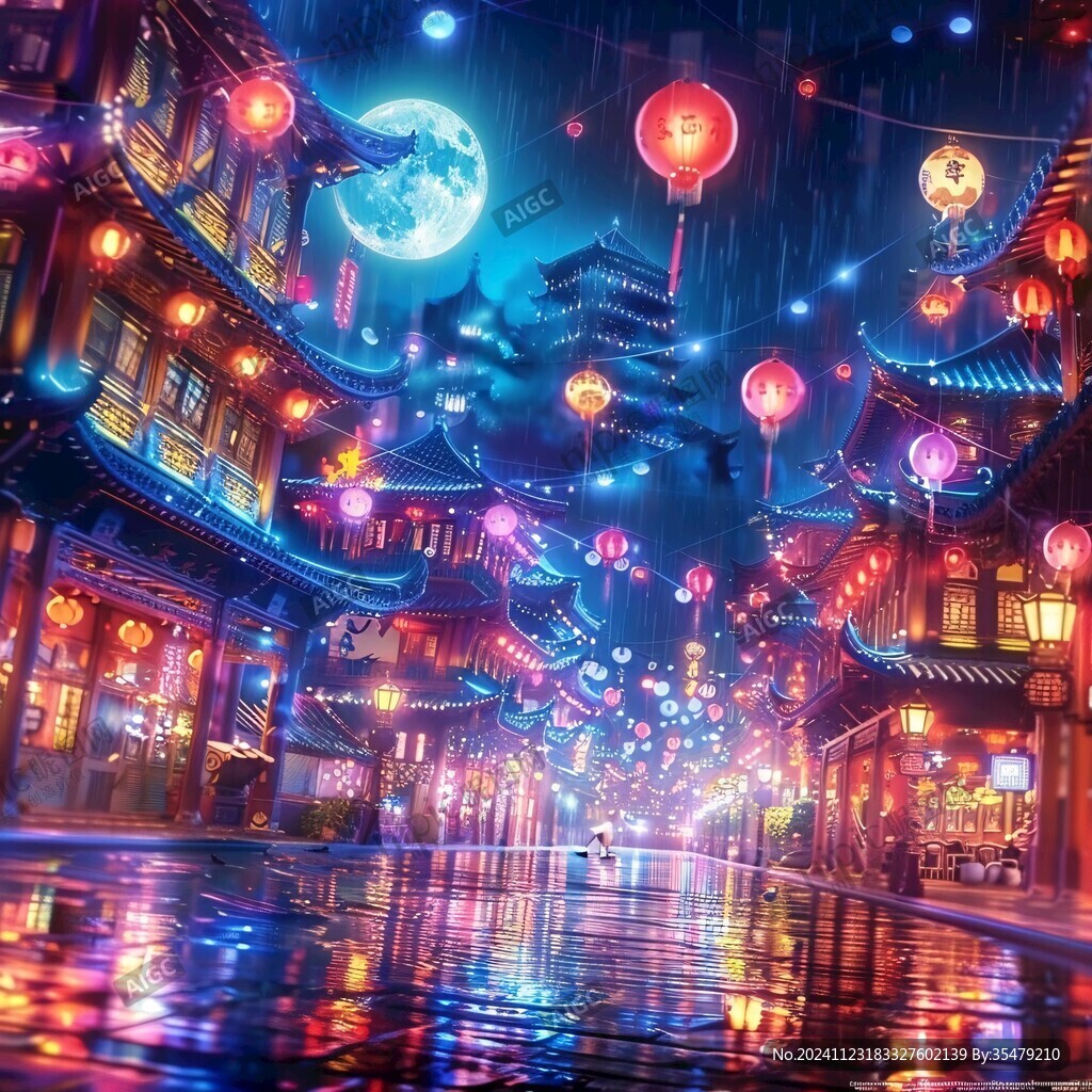 玄幻古鎮(zhèn)夜景