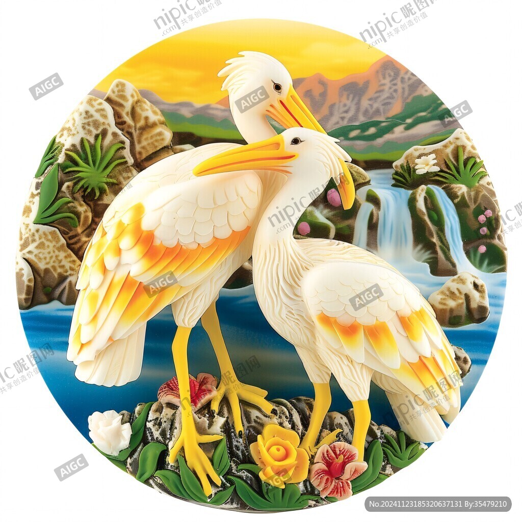 圓形松鶴延年插畫