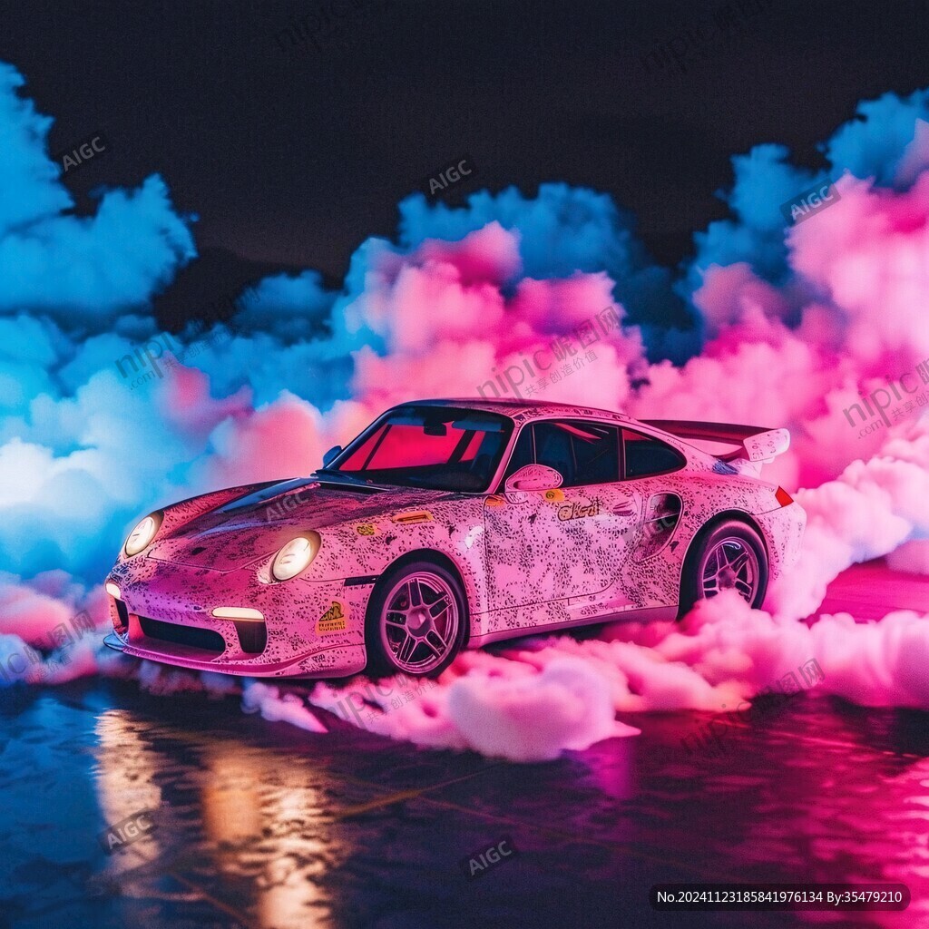 網(wǎng)紅打卡粉色汽車
