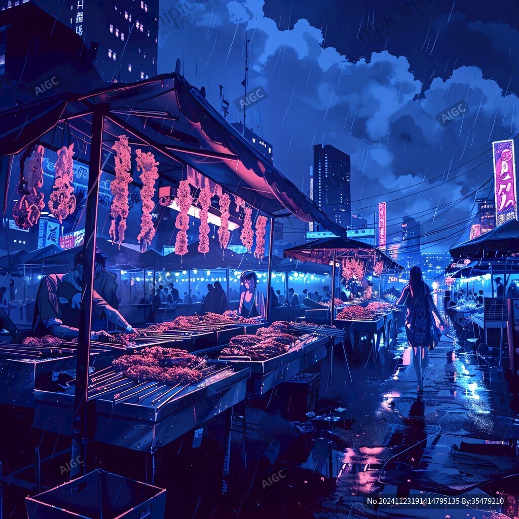 手繪夜市場景