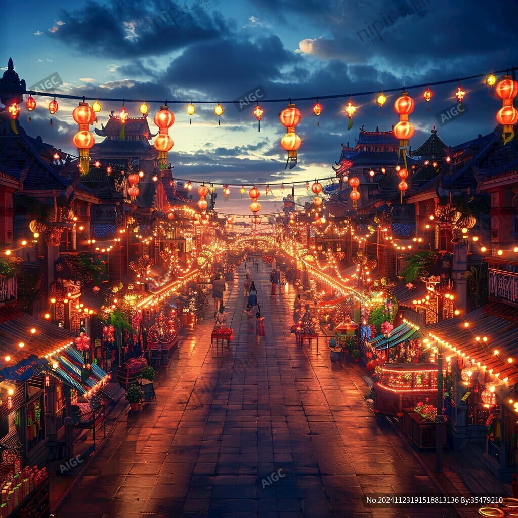 古代集市夜景