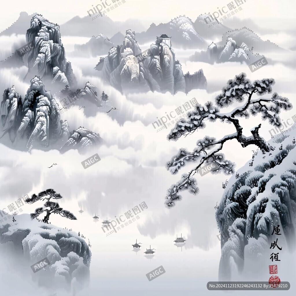 迎客松水墨山川