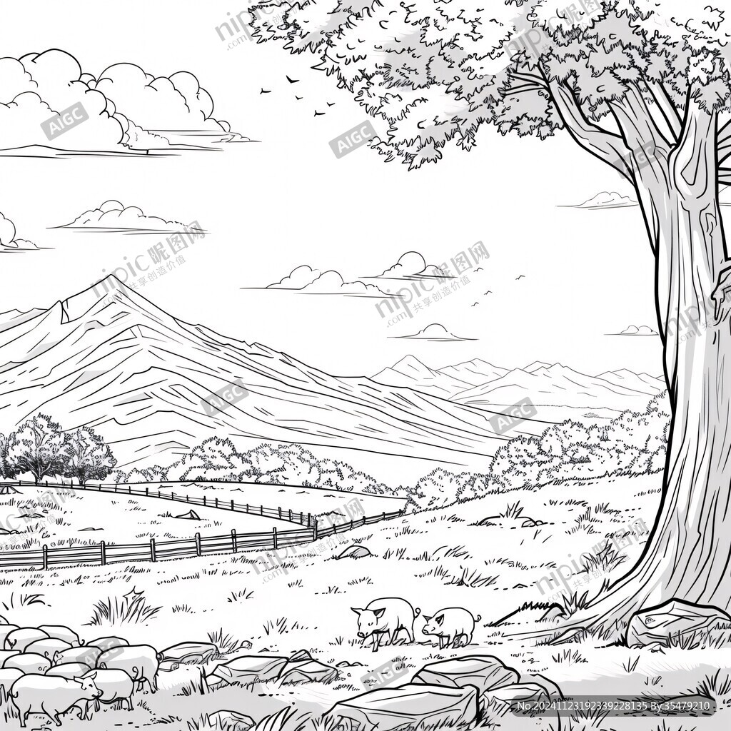 線描鄉(xiāng)村場(chǎng)景