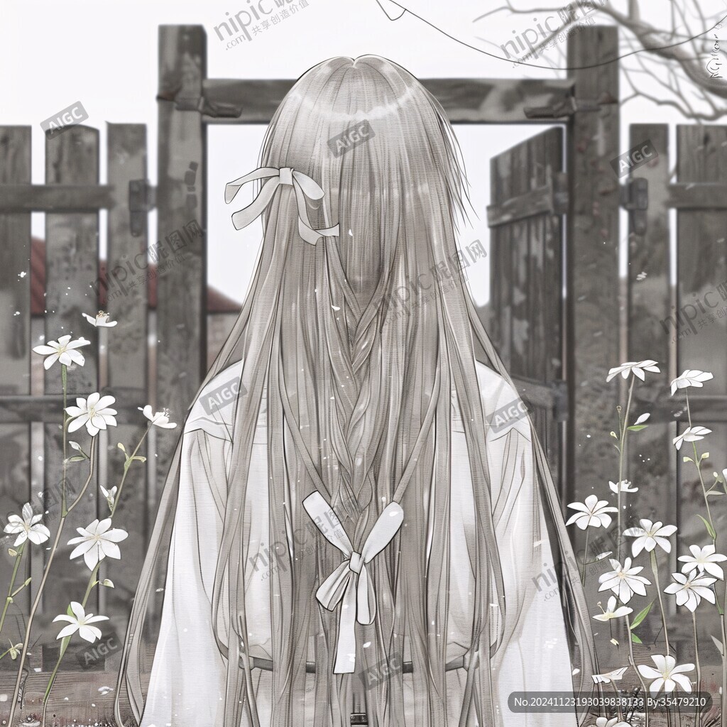 少女賞櫻的背影