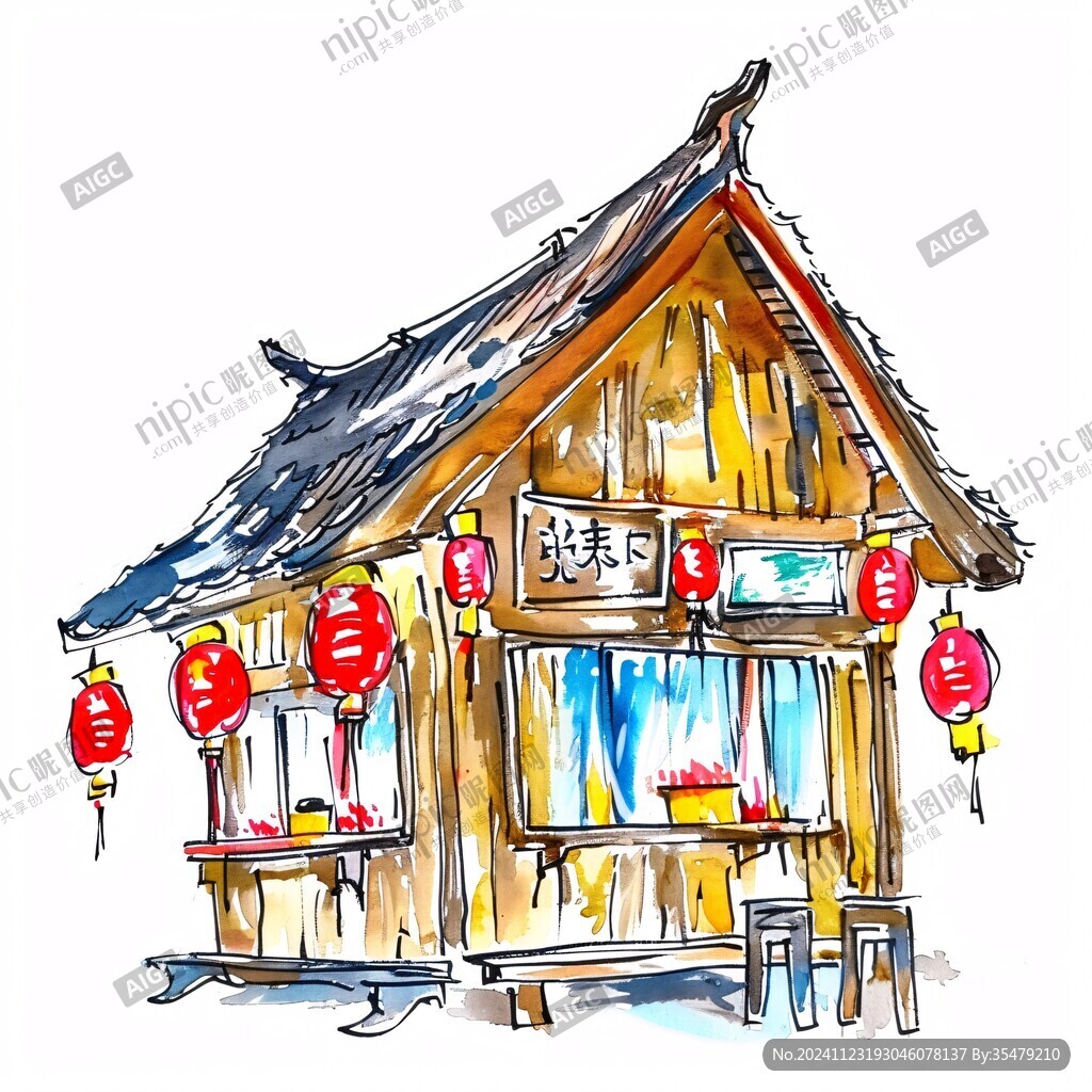 水彩納西族建筑