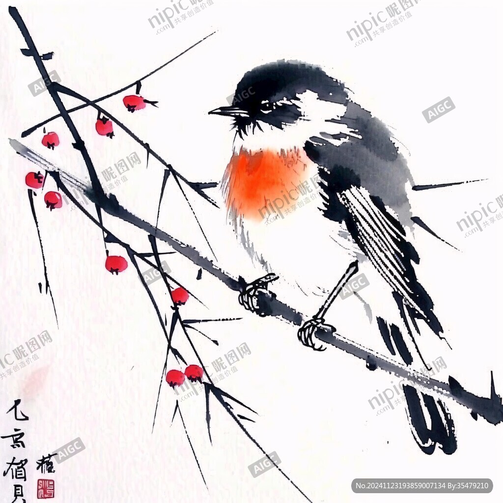 紅果小鳥圖