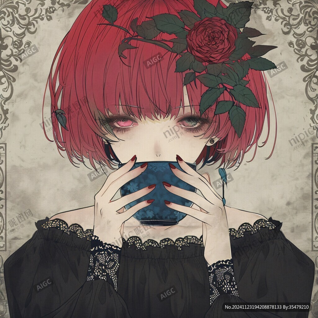 二次元女孩喝奶茶