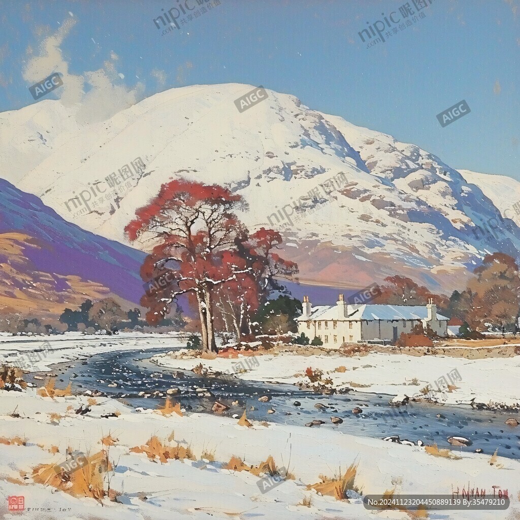 冬天的山村油畫