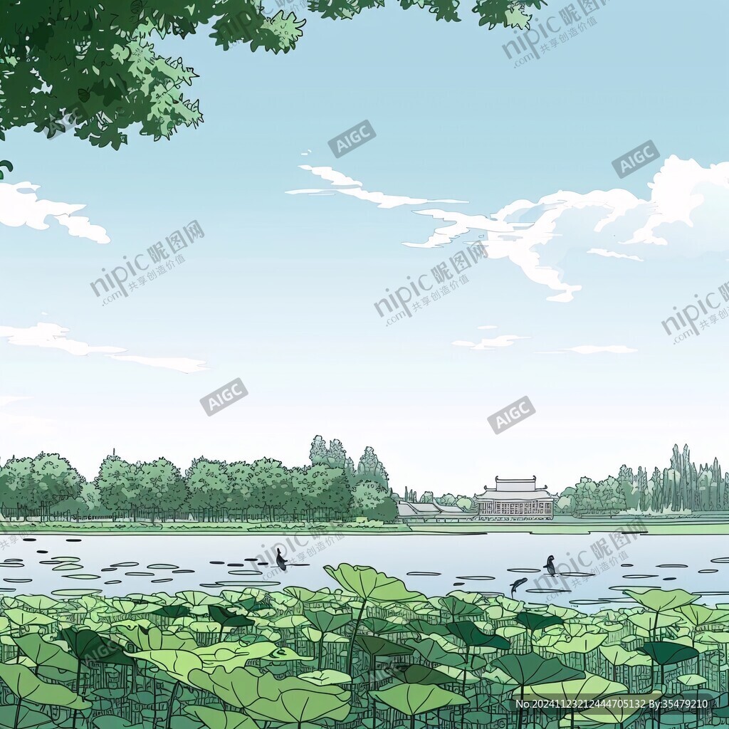 荷花池插畫