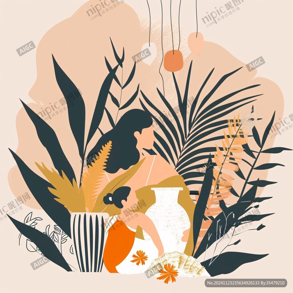 植物人物插畫