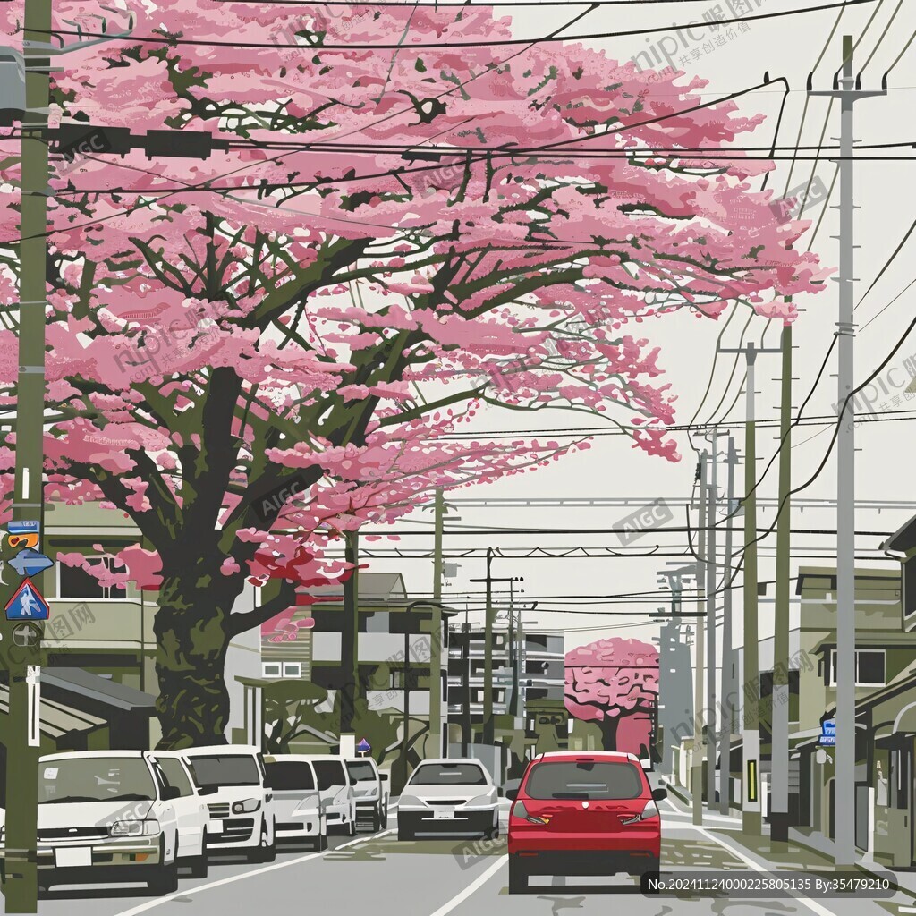櫻花樹車行道