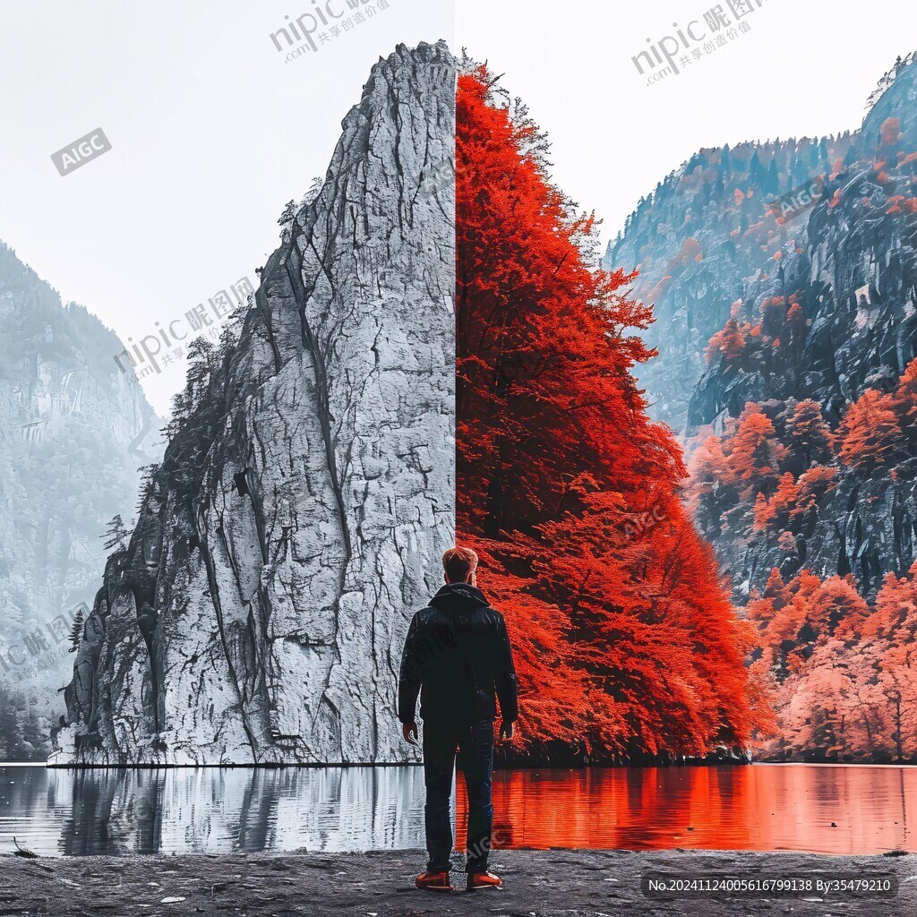 賞秋景的人