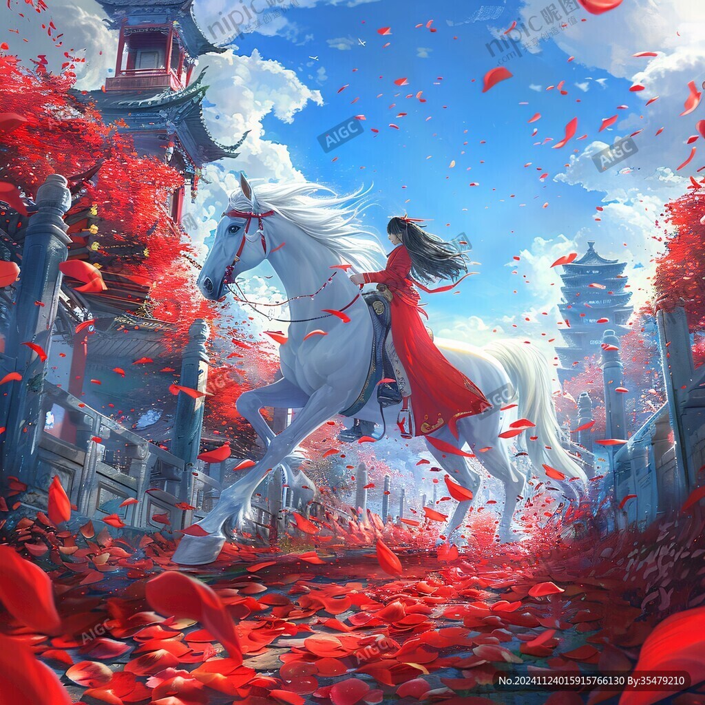 騎馬的紅衣少女