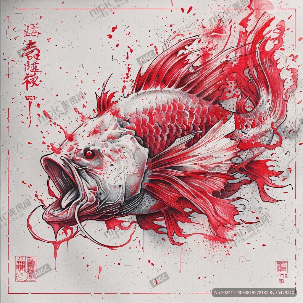 紅鯉魚手繪