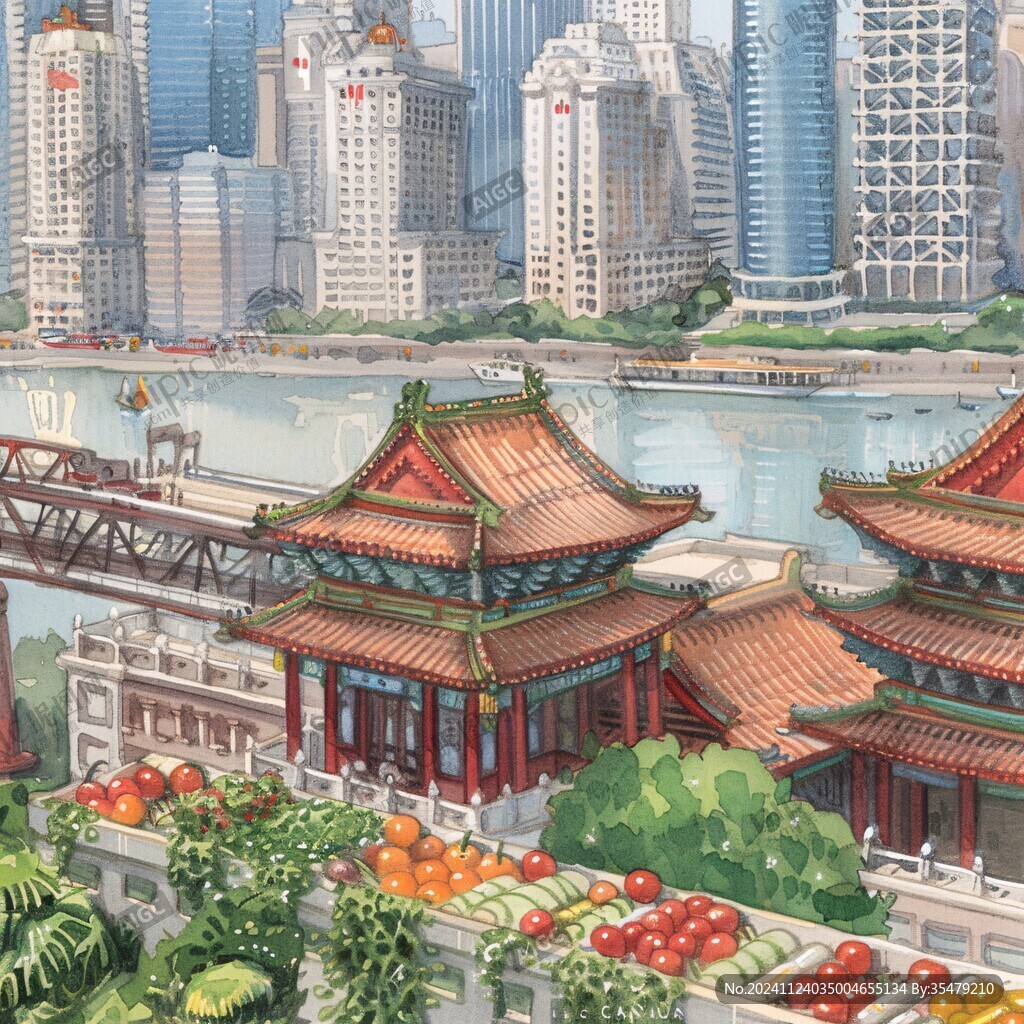 華北地區(qū)城市建筑插畫(huà)