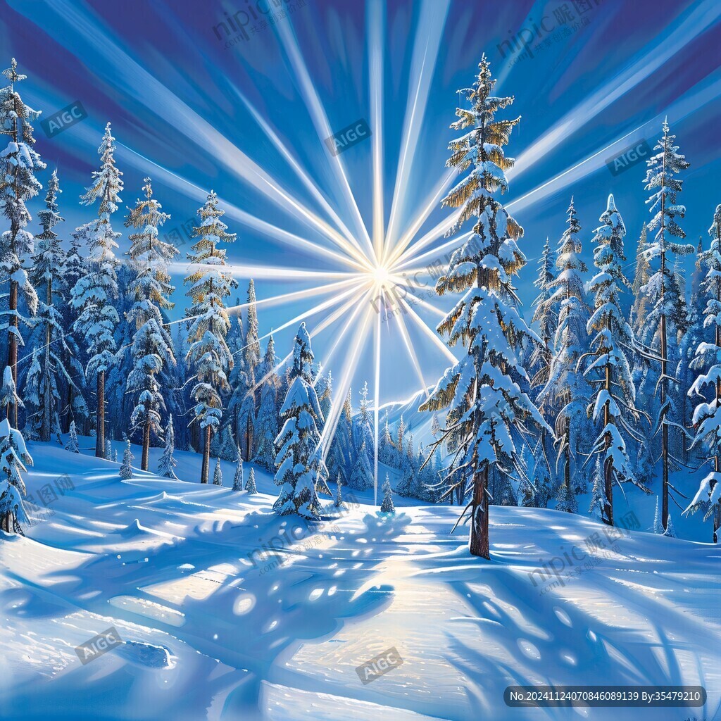 冬天森林夕陽雪景
