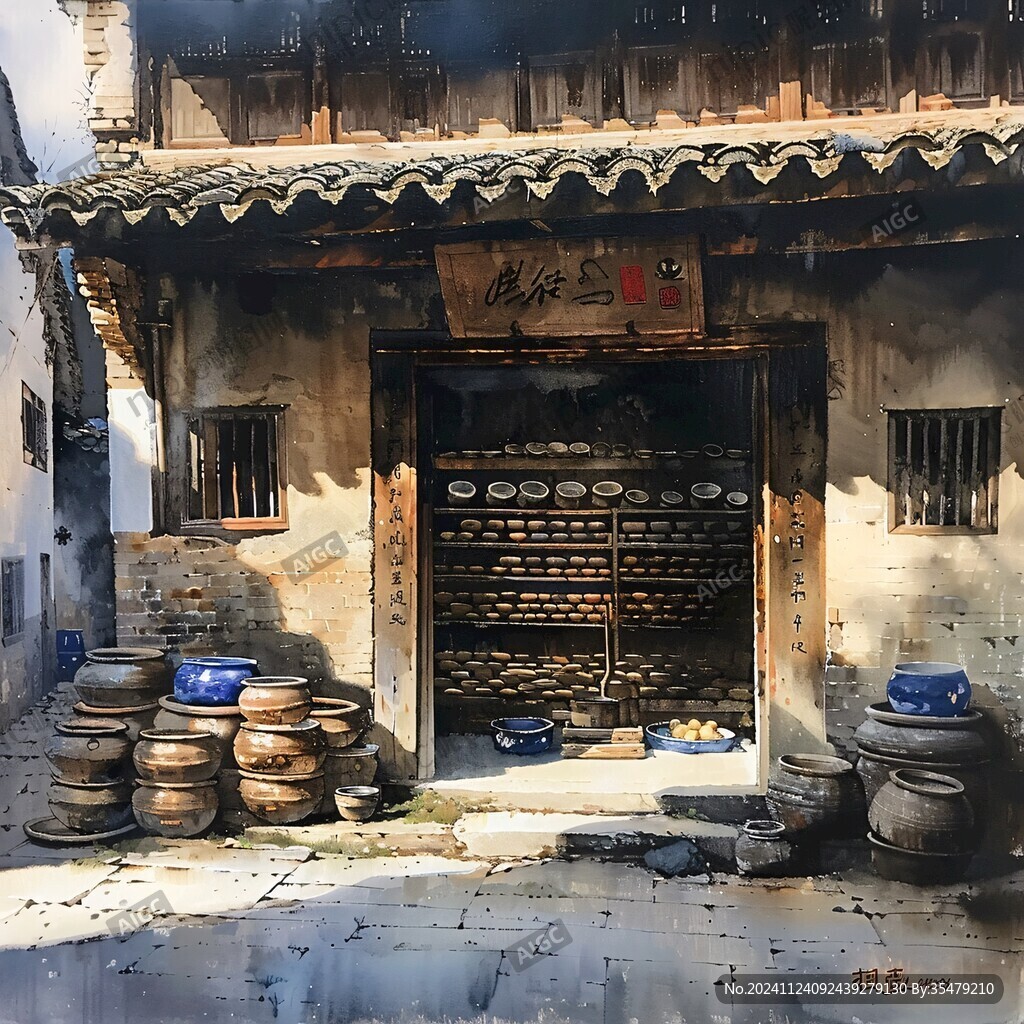 當(dāng)口古鎮(zhèn)水彩畫(huà)