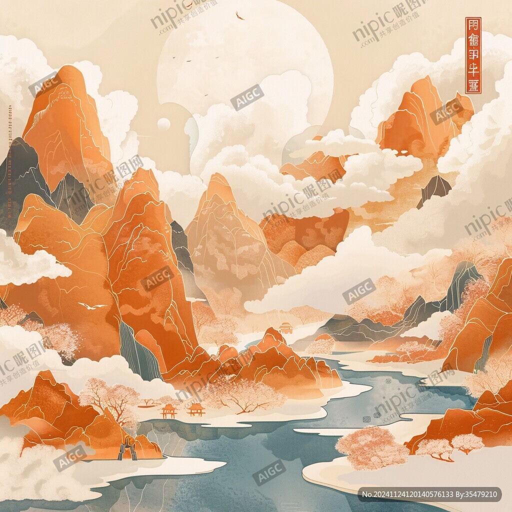 山水包裝插畫