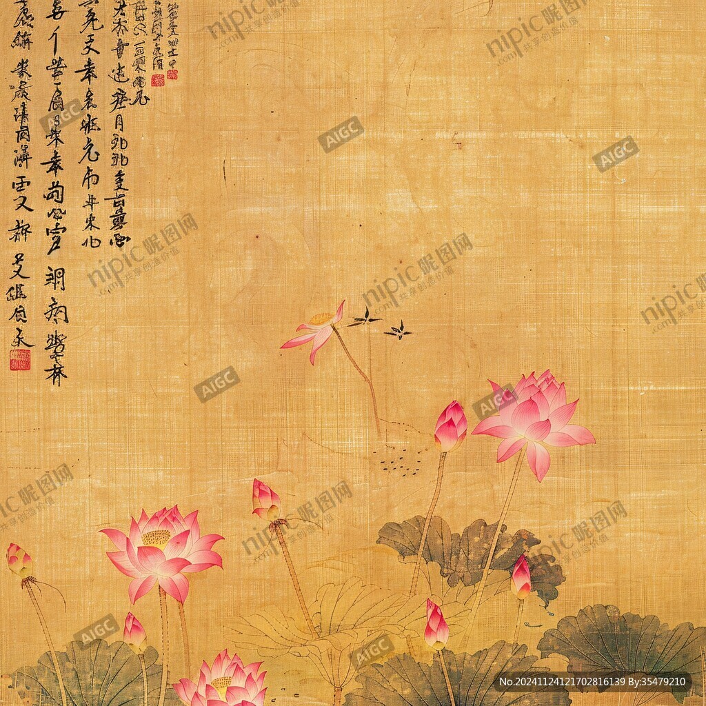 中式壁畫荷花壁紙