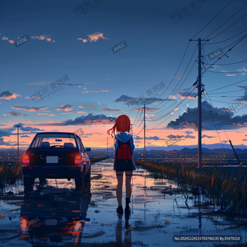 插畫夕陽下