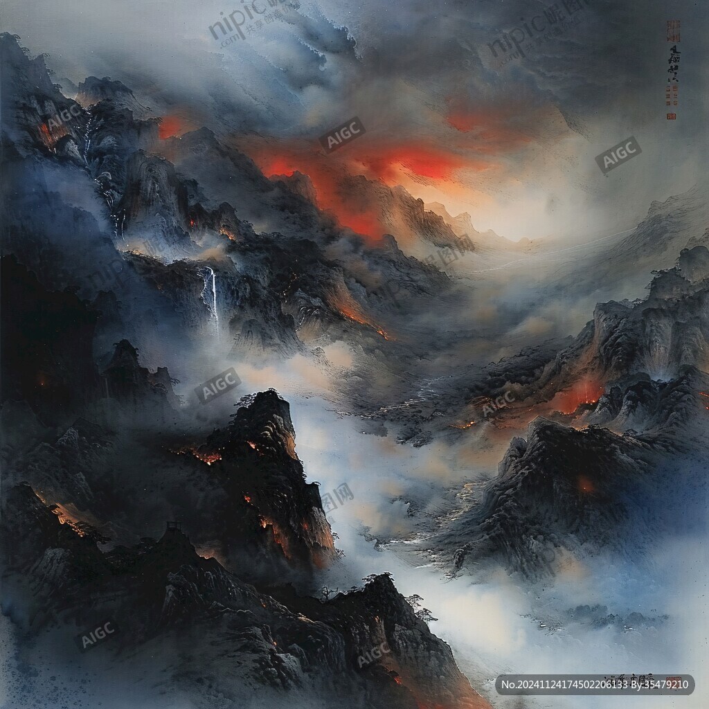 潑墨重彩山水畫