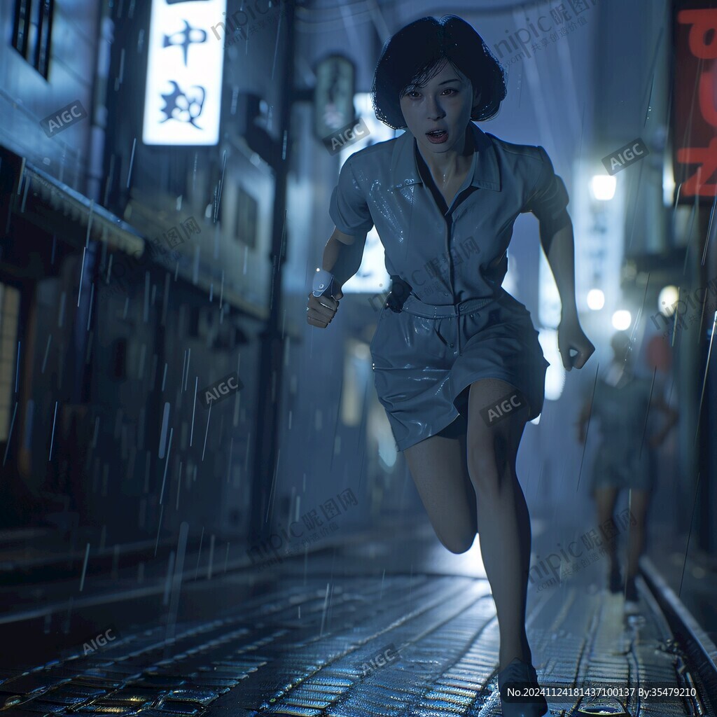 走在暴雨里的女人
