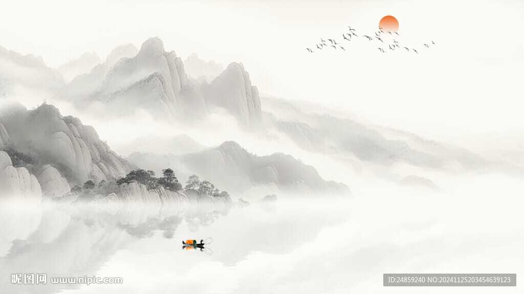 水墨山水背景掛畫