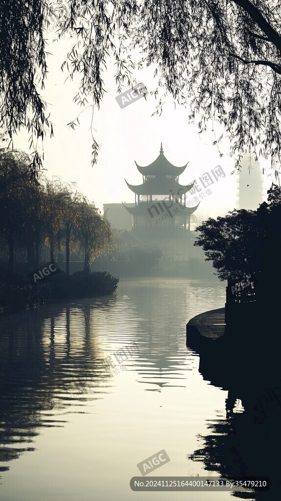 晨霧中的懷思亭