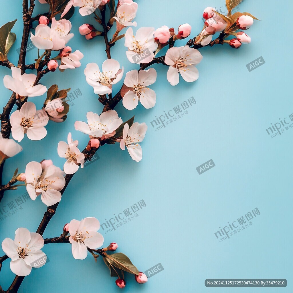 杏花藍色背景
