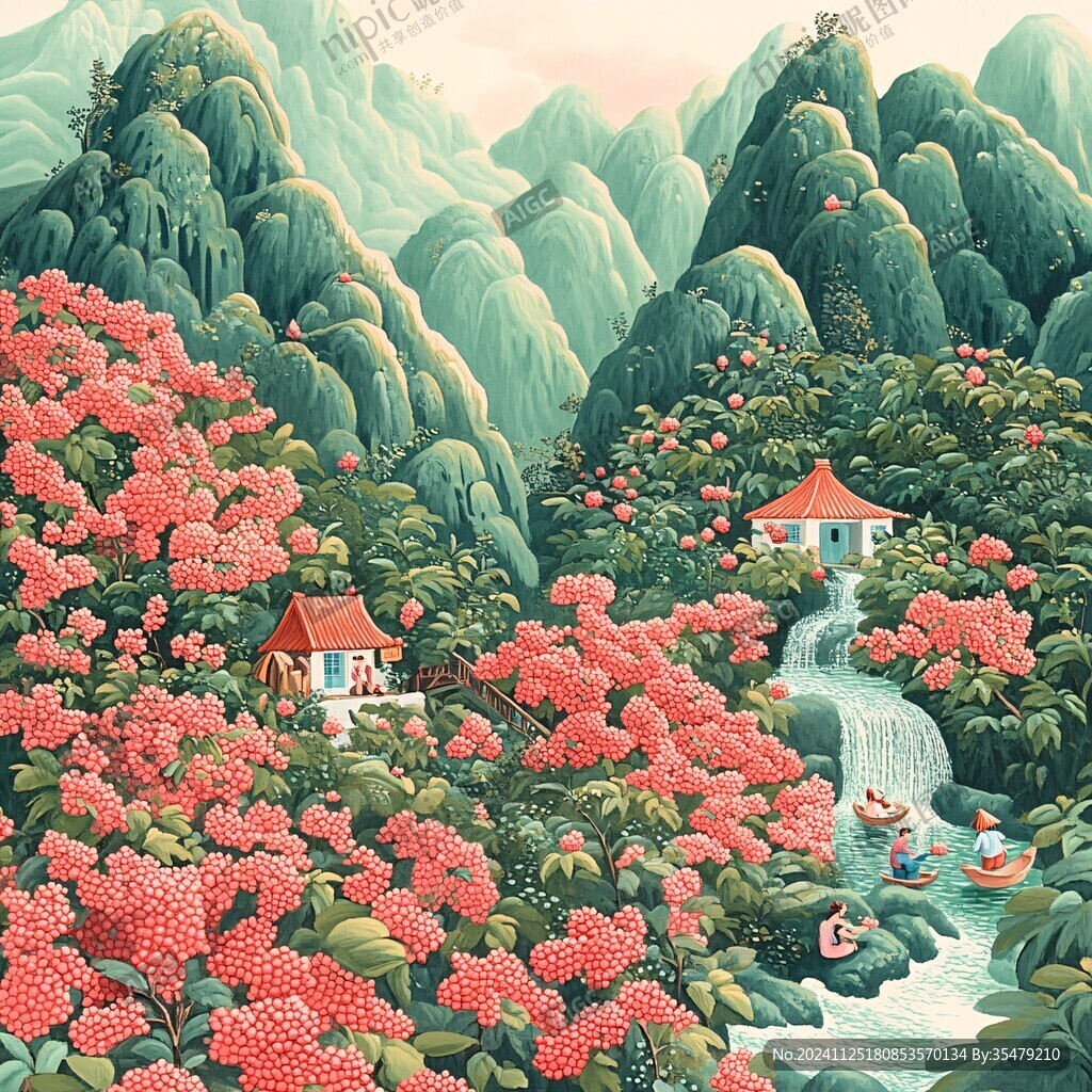 山水枸杞插畫