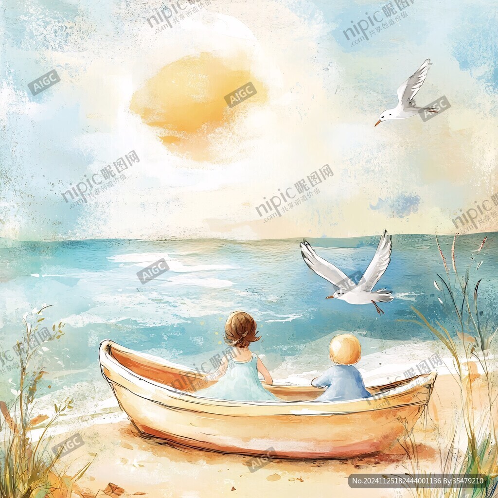 浪漫海邊插畫