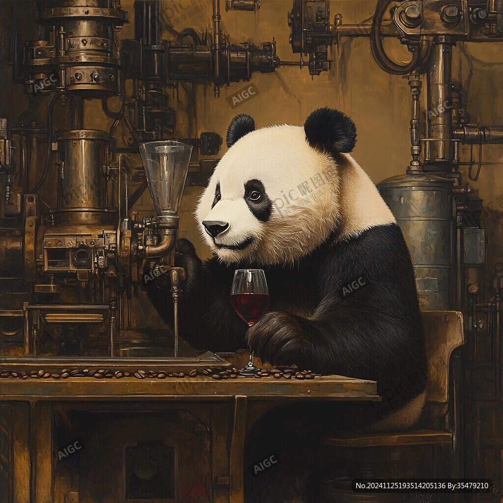 手繪喝啤酒的熊貓