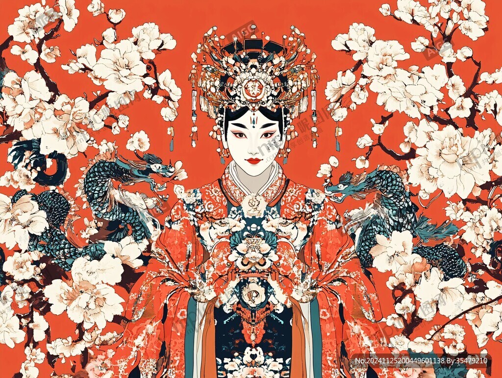 中式新娘插畫