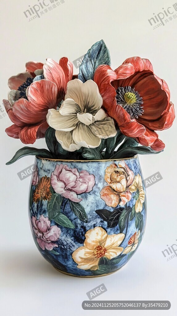 玻璃畫琺瑯花卉紋花插