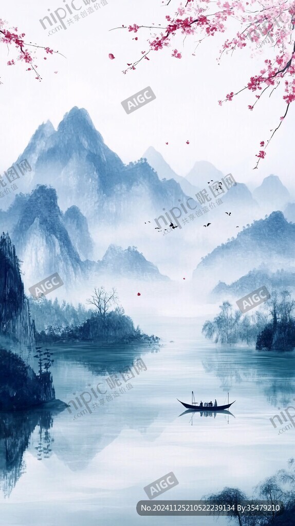 唯美風景畫簡約山水畫