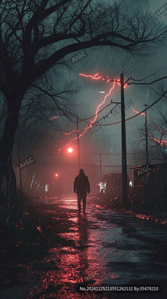 夜晚雨中行走的人