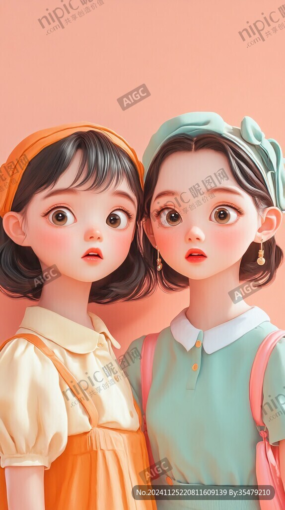 扁平風(fēng)插畫閨蜜女孩