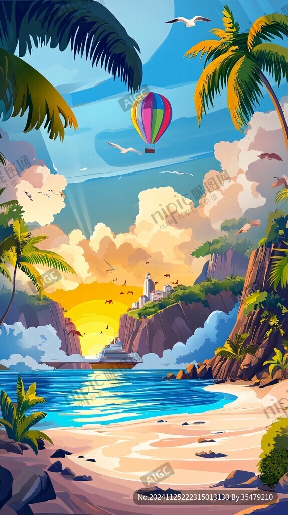 唯美海岸風景插畫